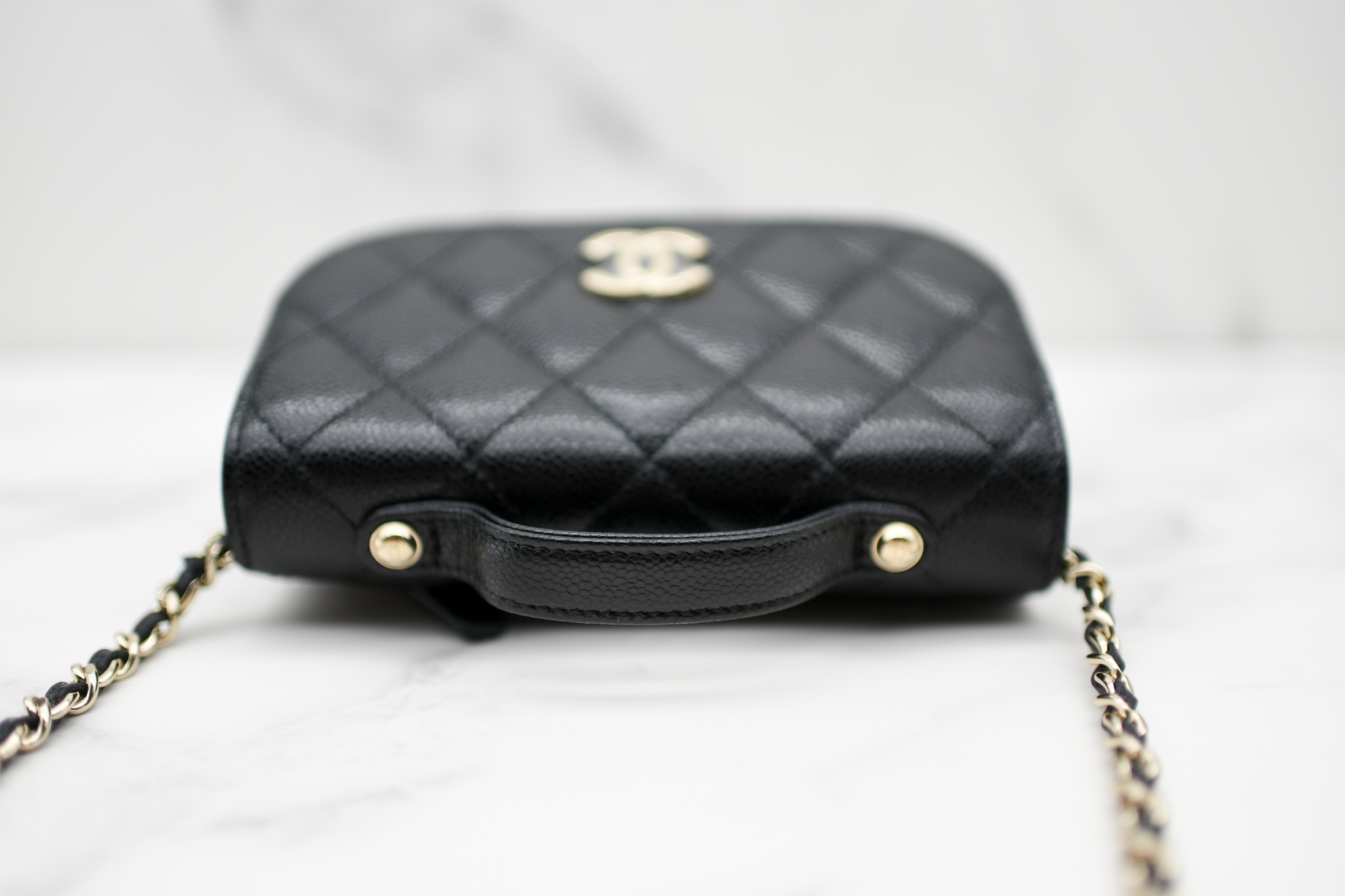 Business Affinity Quilted Caviar Leather Clutch with Chain