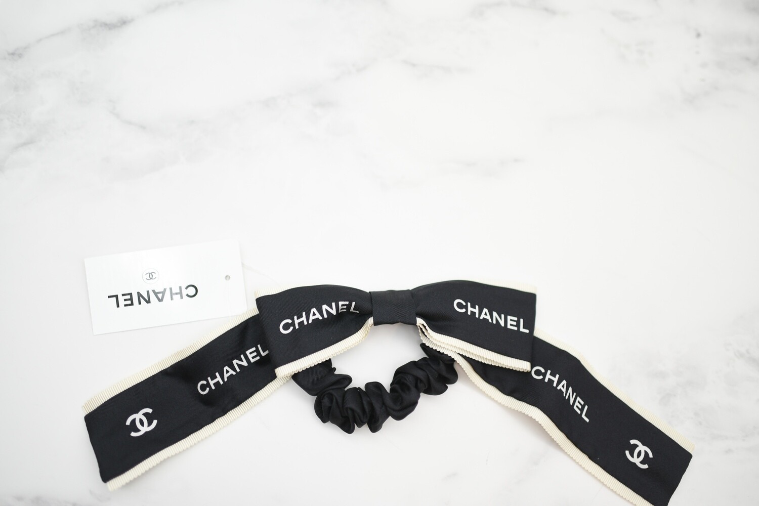 Chanel Hair Tie, 22A Black and Beige, New in Box GA002