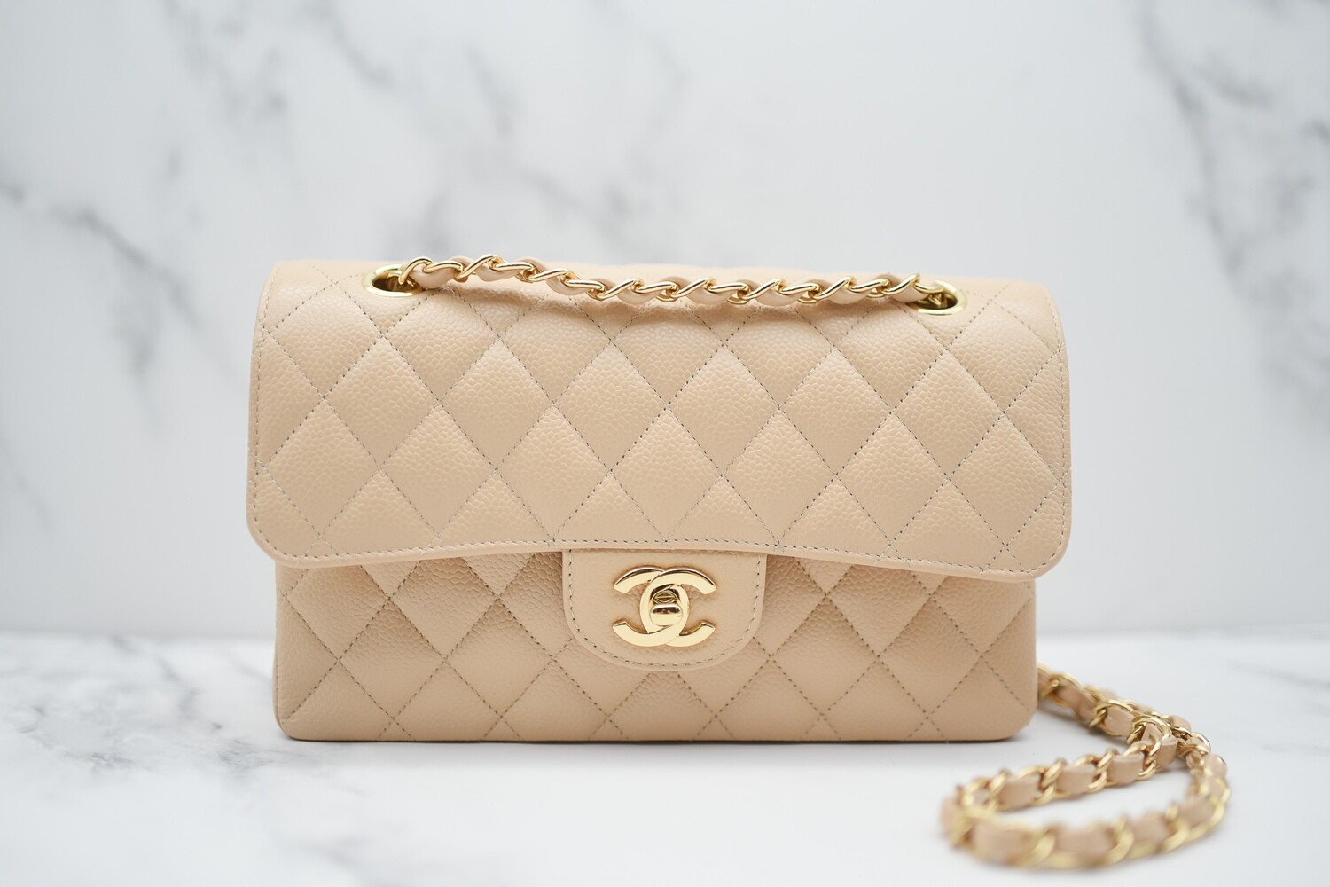 Chanel Classic Small, Beige Clair Caviar with Gold Hardware, Preowned in  Box GA003