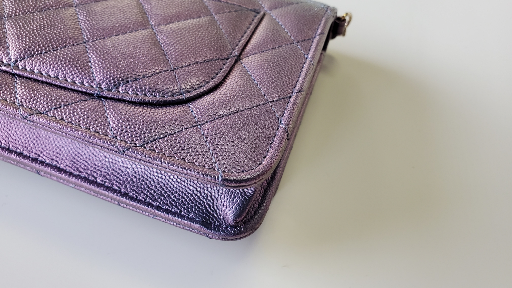 Long flap wallet - Grained shiny calfskin & gold-tone metal, purple —  Fashion