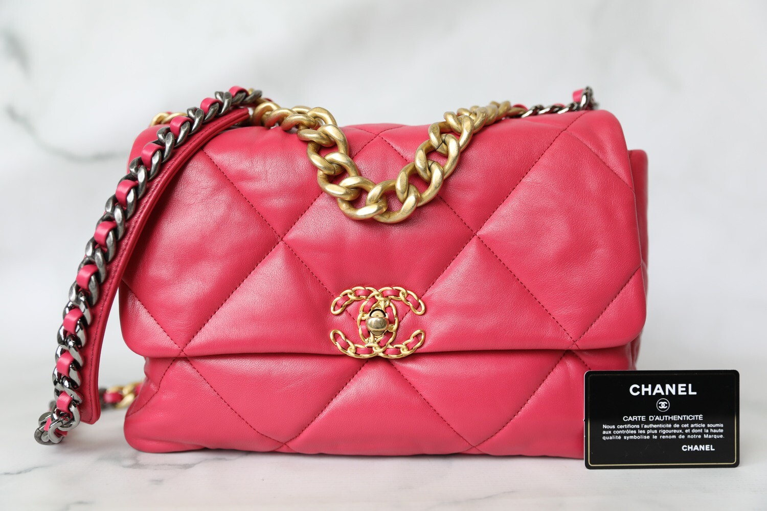 Chanel 19 Large, 20S Dark Pink Lambskin, New in Box WA001