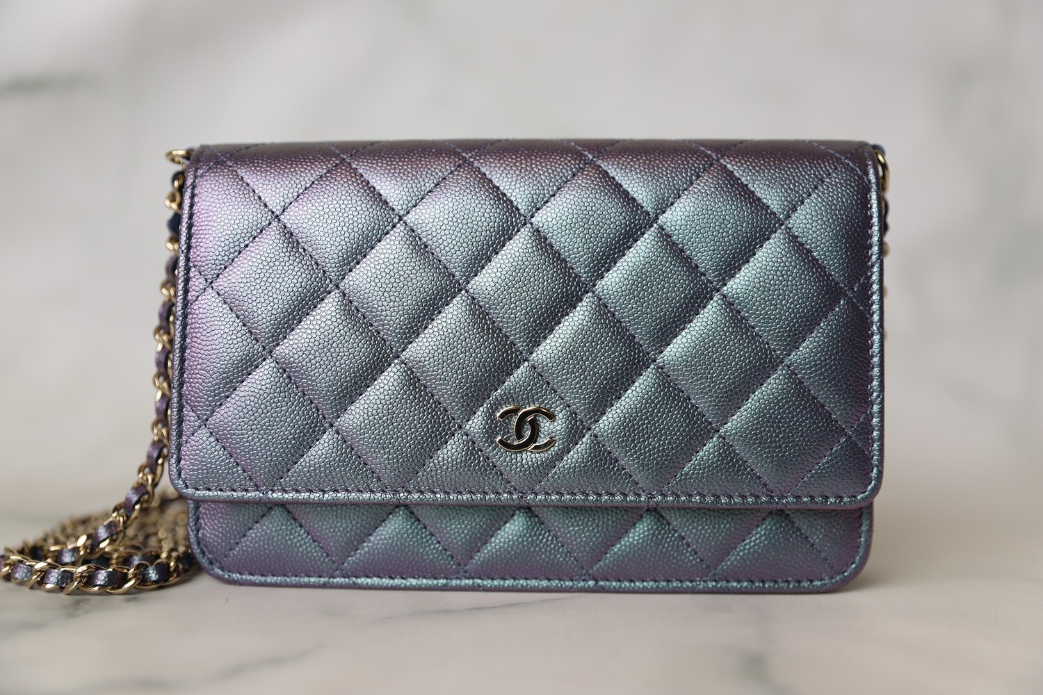 Chanel Classic Wallet on Chain, Iridescent Purple Caviar with Gold