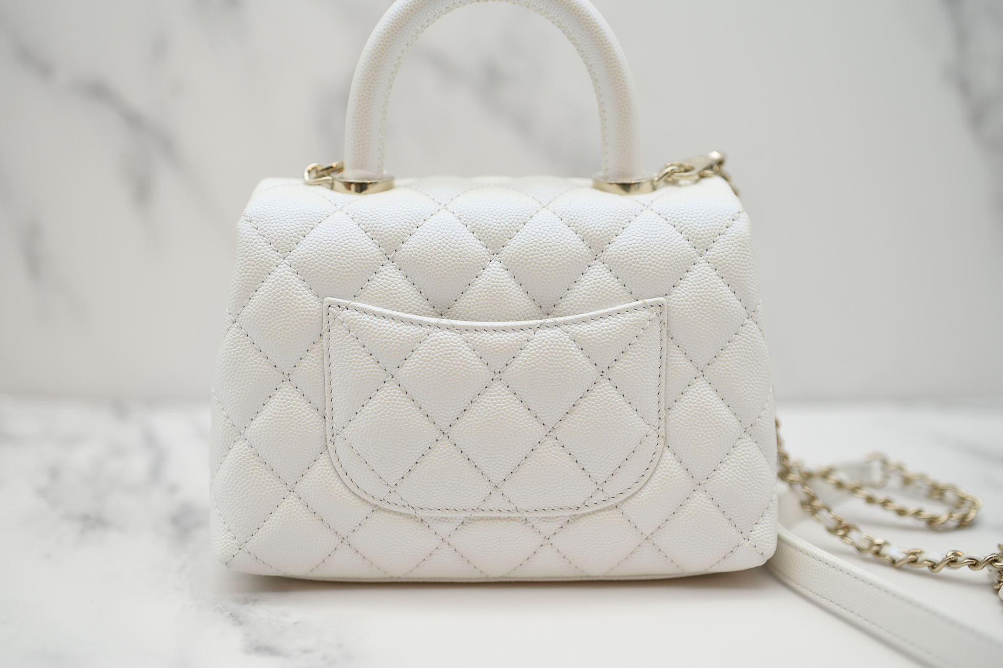 Chanel Top Handle Mini Rectangular Flap Bag Iridescent White