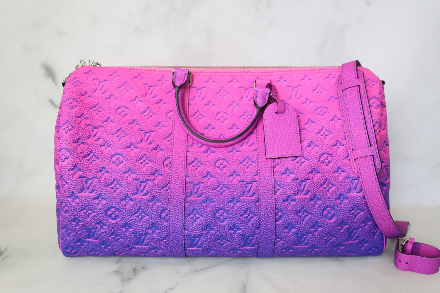 Louis Vuitton Keepall 50B Illusion Collection, Pink and Blue Sunset  Empreinte Leather with Silver Hardware, New in Box WA001