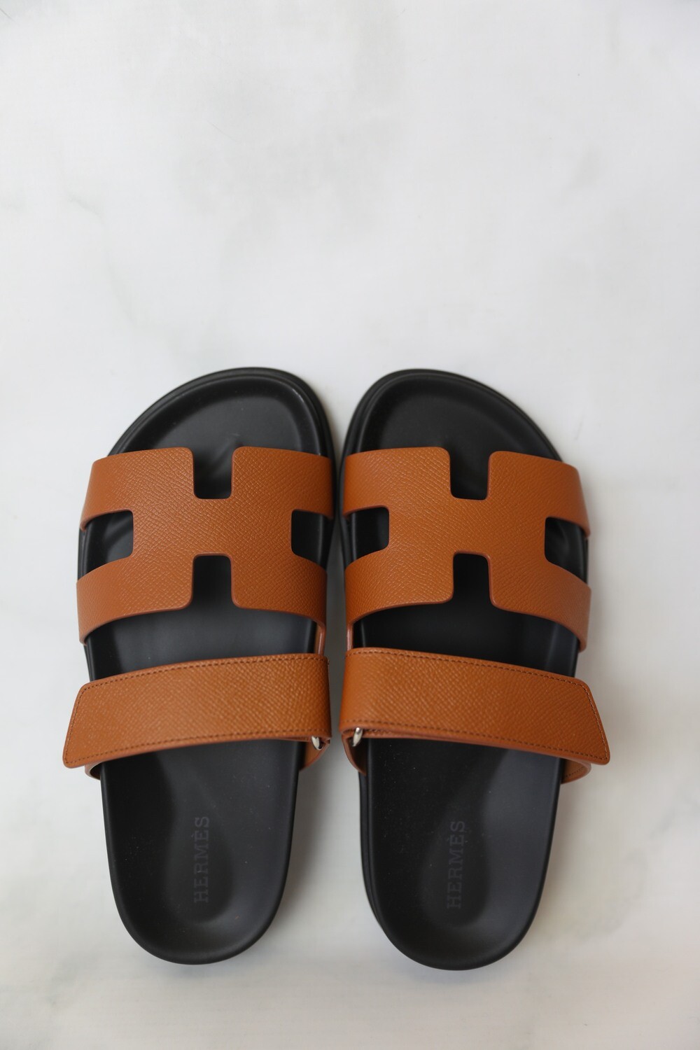 Hermes Chypre Sandals, Gold Tan Brown Leather, Size 36.5, New in Box WA001