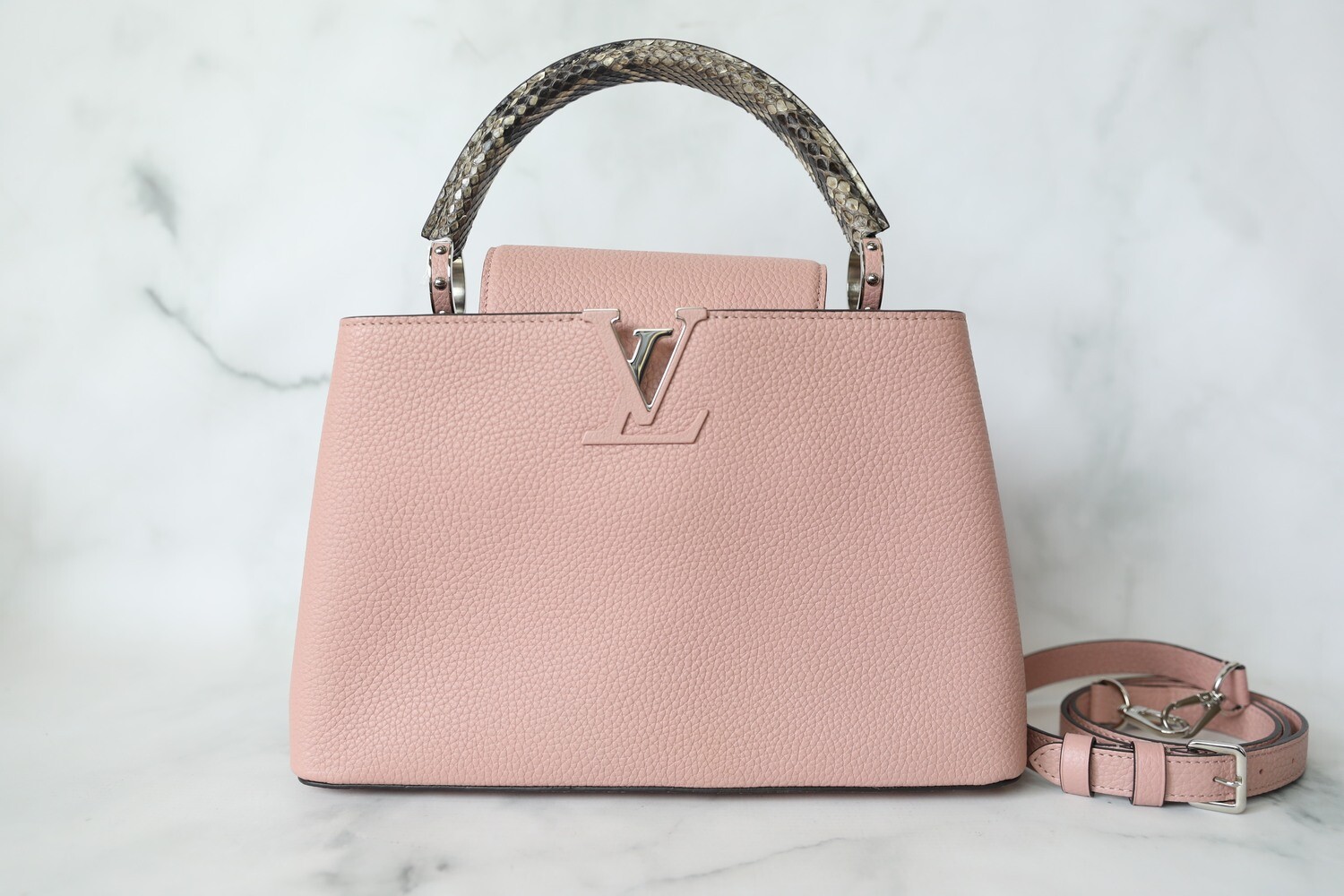 Louis Vuitton Capucines PM, Python Magnolia, Preowned in Box WA001