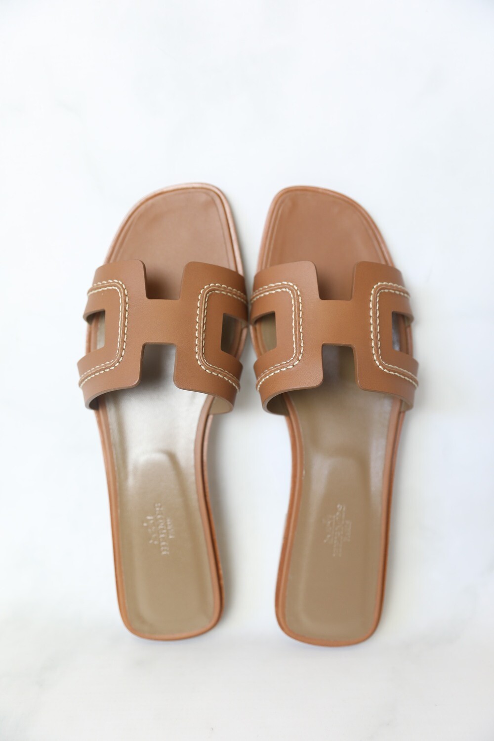 Box Calfskin Oran Sandals 38 Gold curated on LTK