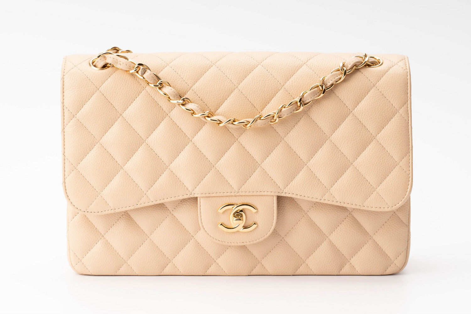 Chanel Classic Jumbo Double Flap, Beige Clair Caviar Leather, Gold