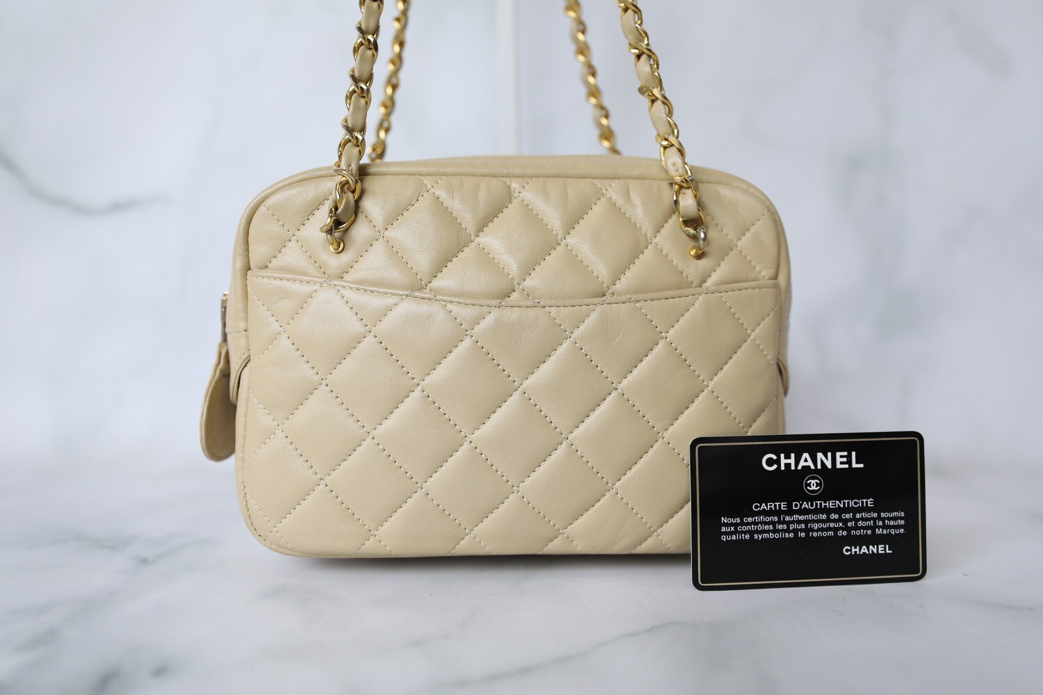 Chanel Beige Quilted Leather Vintage Camera Bag Chanel