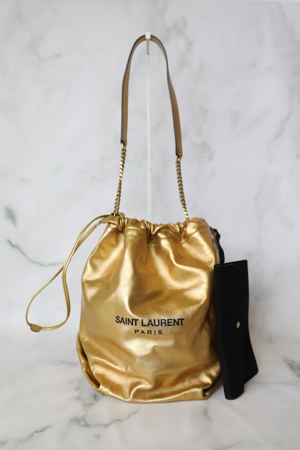 Saint Laurent Teddy Bucket Drawstring Tote Bag, Metallic Gold with Gold Hardware, As New in Dustbag WA001