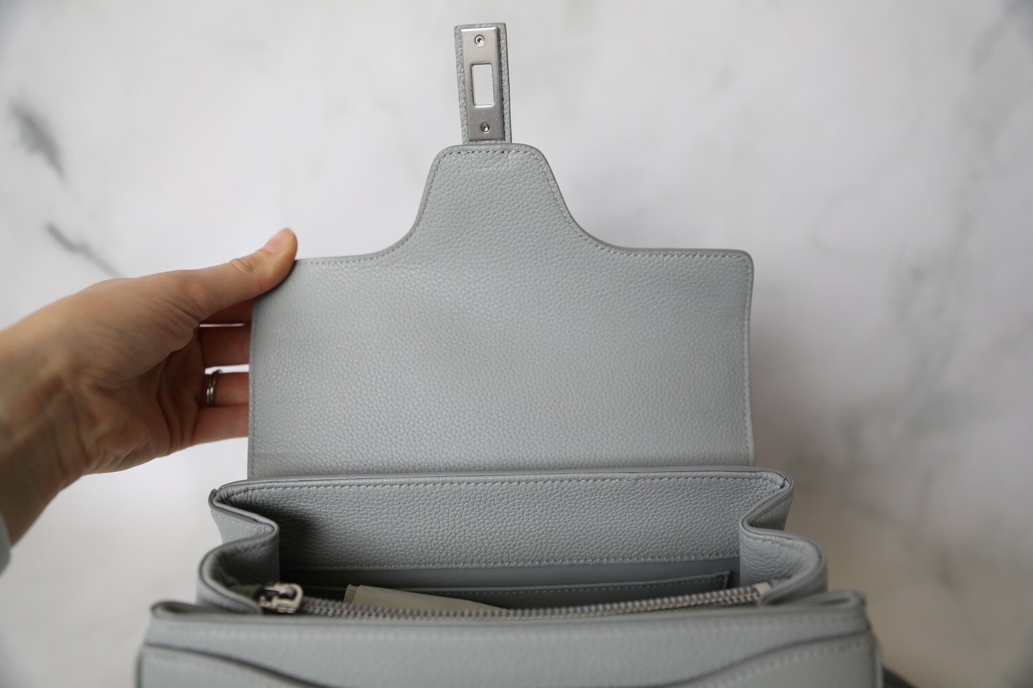 Celine 16 Small, Grey Blue Grained Calfskin with Silver Hardware