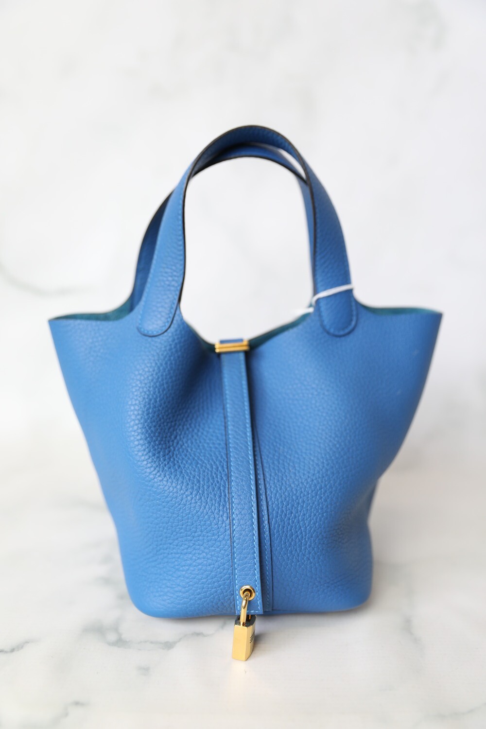 Hermes Picotin 18, Mykonos Blue Leather with Gold Hardware