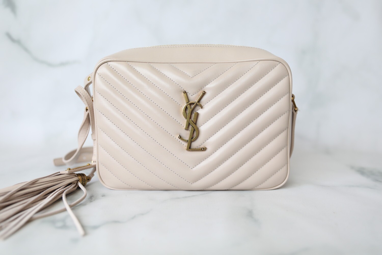 Saint Laurent Lou Lou Camera Bag, Nude Beige with Gold Hardware, Preowned in Dustbag WA001