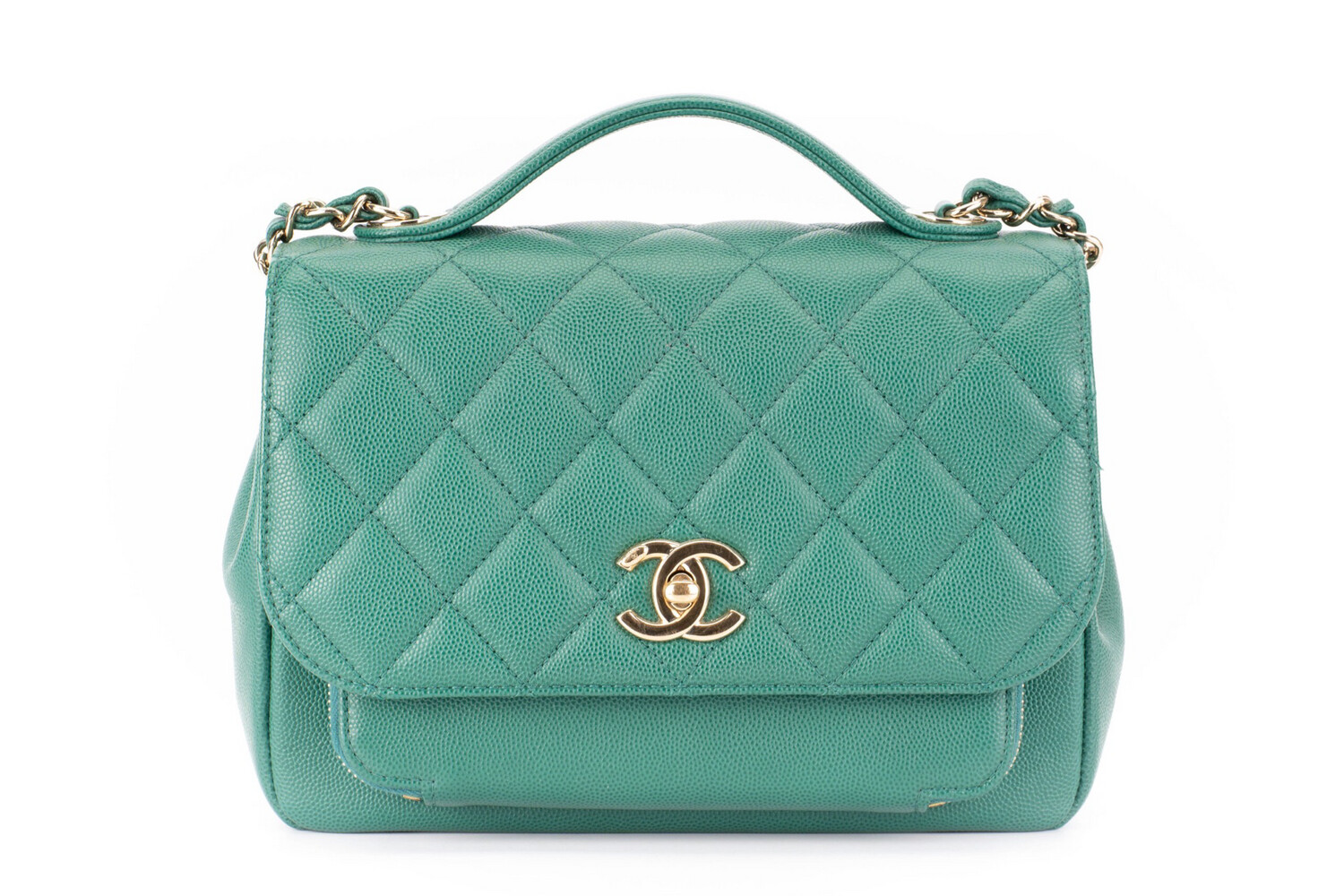 Chanel Business Affinity Small, Emerald Green Caviar Leather, Gold Hardware, Preowned In Dustbag (ships From London)