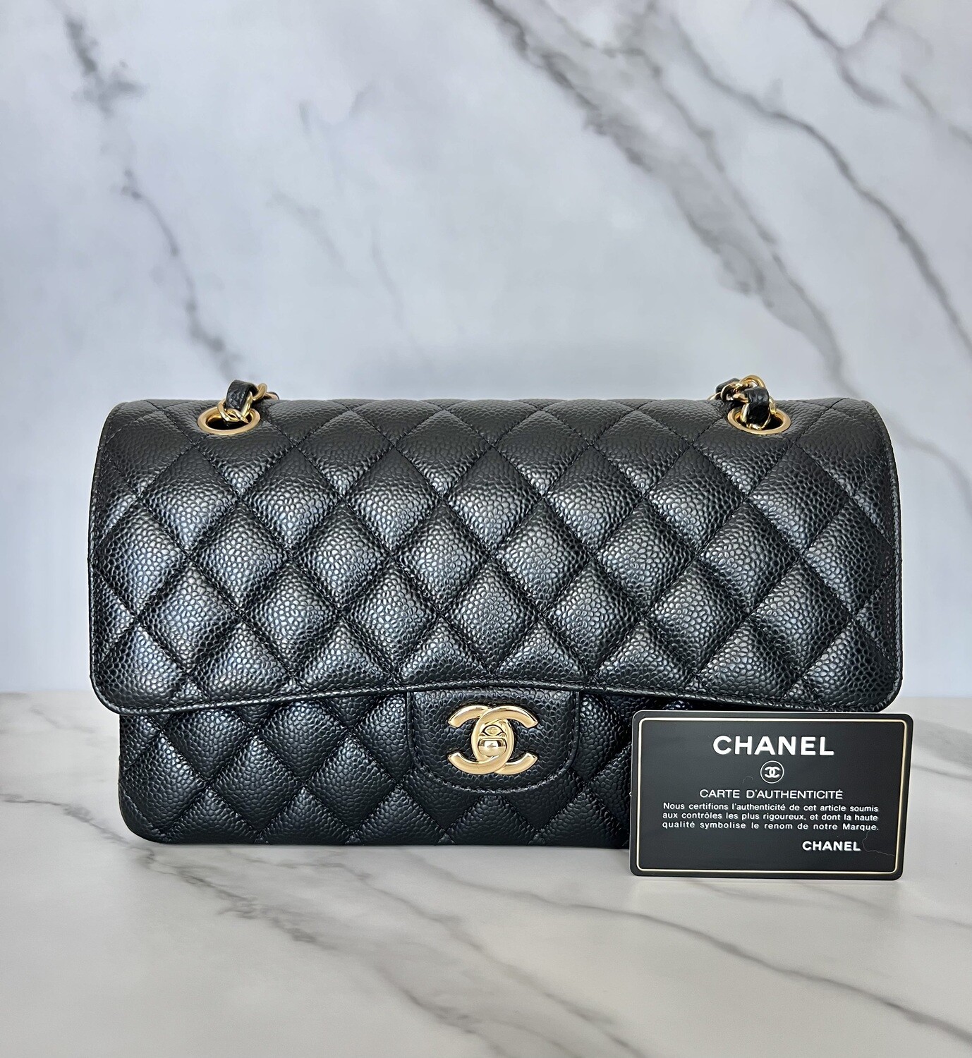 Chanel Classic Medium, Black Caviar with Gold Hardware, New in Box CA001