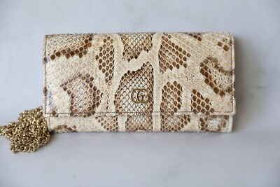 Gucci Marmont Wallet on Chain, Brown and Beige Python, Preowned in Dustbag WA001