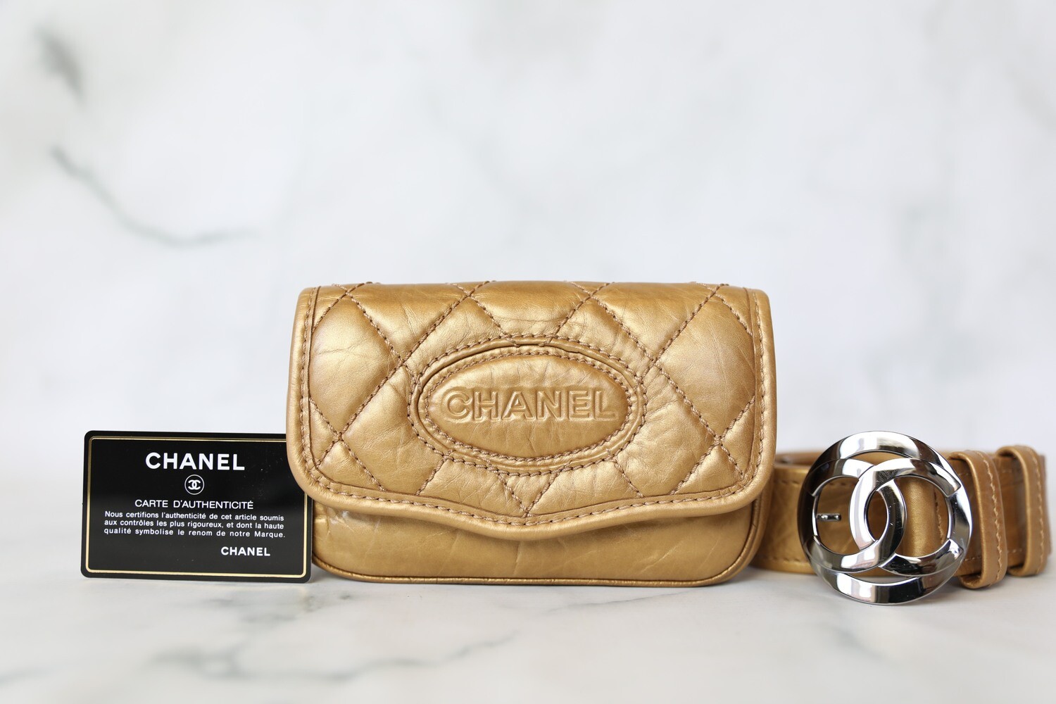 Chanel Vintage Belt Bag, Gold Calfskin with Silver Hardware, Preowned No Dustbag WA001