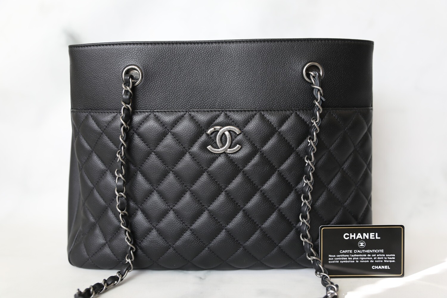 Chanel Shopping Tote, Black Caviar with Ruthenium Hardware, Preowned in Box  WA001