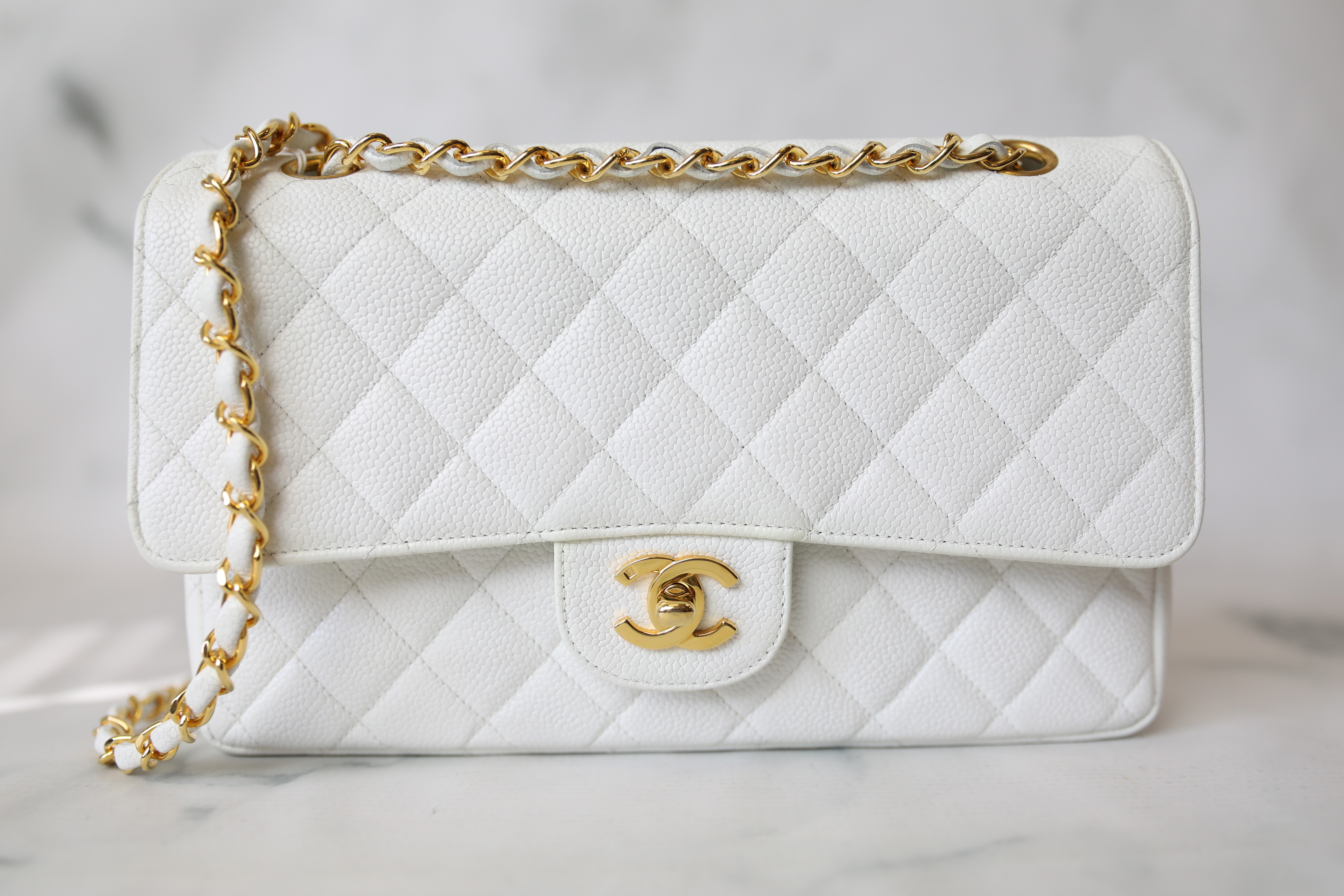 chanel wallet on chain white caviar bag