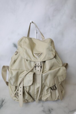 Prada Backpack, Beige Nylon, Preowned No Dustbag WA001