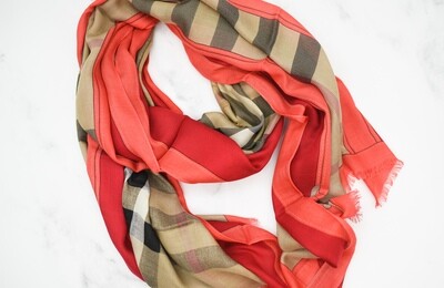 Burberry Scarf Shawl, Red, New without Tag WA001