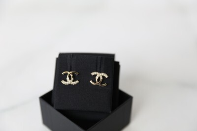 Chanel Stud Earrings  CC with Half Crystal, New in Box WA001
