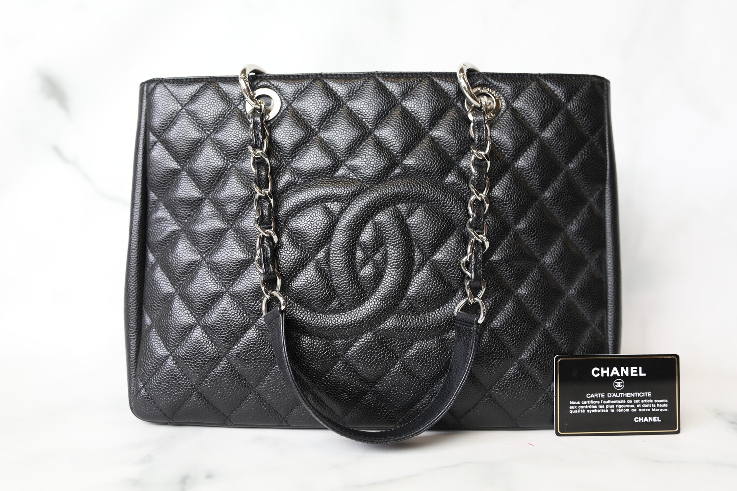 Chanel Grand Shopping Tote GST, Black Caviar with Silver Hardware, Preowned  in Box WA001
