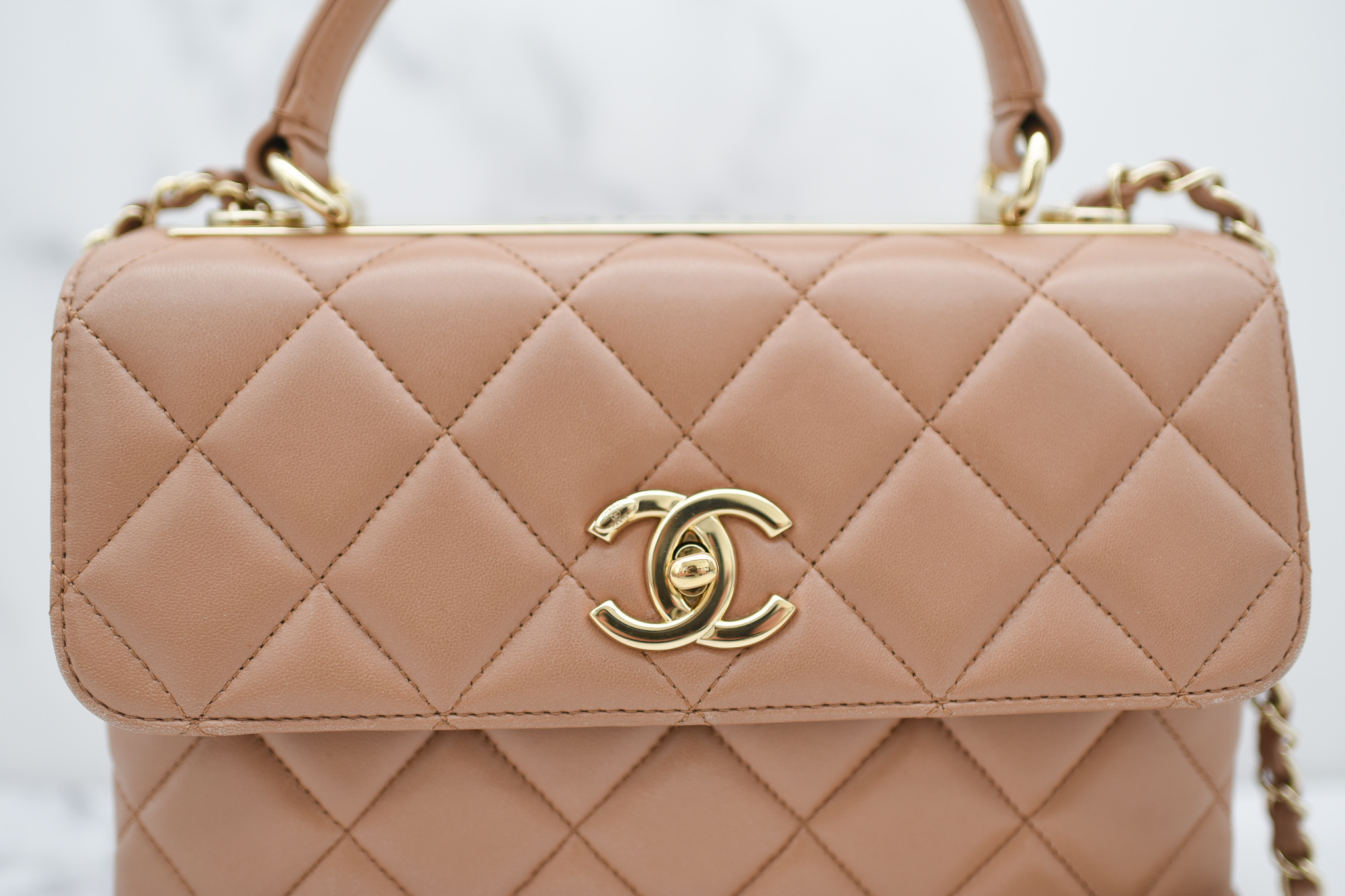 Chanel Trendy Dark Beige Lambskin Leather, Gold Hardware, Preowned In  Dustbag GA003