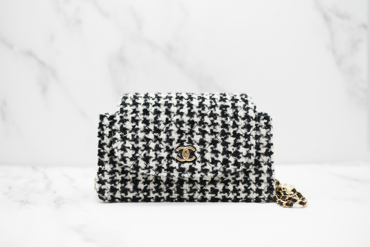 Chanel Seasonal Wallet on Chain in Black and White Tweed and Sequin, Gold Hardware, New in Box GA001