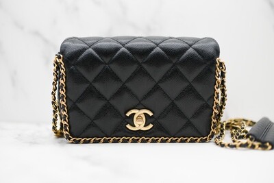 Chanel Chain Around Flap Small, Black Caviar with Gold Hardware, New in Box GA002