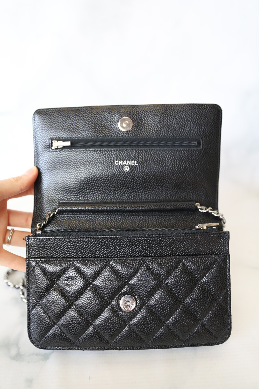 Chanel Classic Wallet on Chain Black Caviar with Silver Hardware Preowned in Box WA001
