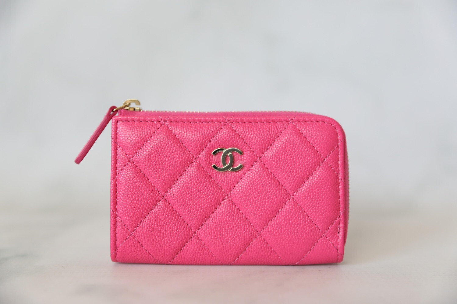 Chanel Zipped Key Holder Case 22K Pink Quilted Caviar Light gold hardware