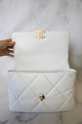 Chanel 19 Large, White Goatskin Leather with Mixed Tone Hardware