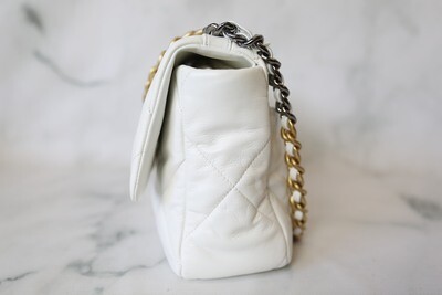 Chanel 19 Large, White Goatskin Leather with Mixed Tone Hardware