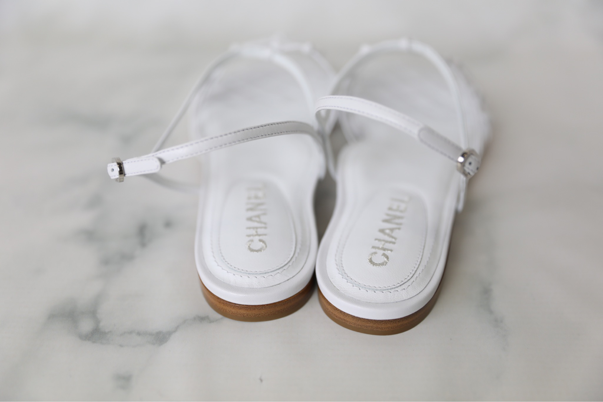 Chanel Shoes Flap Sandals, White Woven Leather, Size 41, New in Box WA001