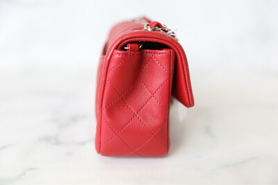 Chanel Classic Mini Rectangular, Red Lambskin with Silver