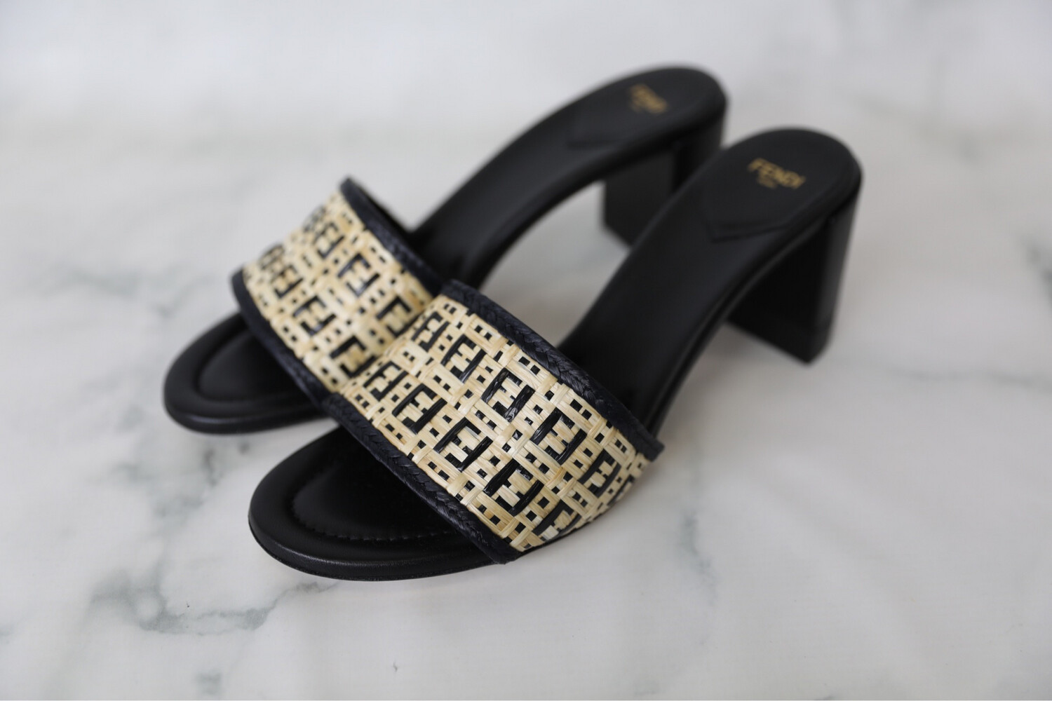 Fendi Raffia Logo Slide Sandals with Mid Heel, Size 41, New in Box WA001 -  Julia Rose Boston | Shop