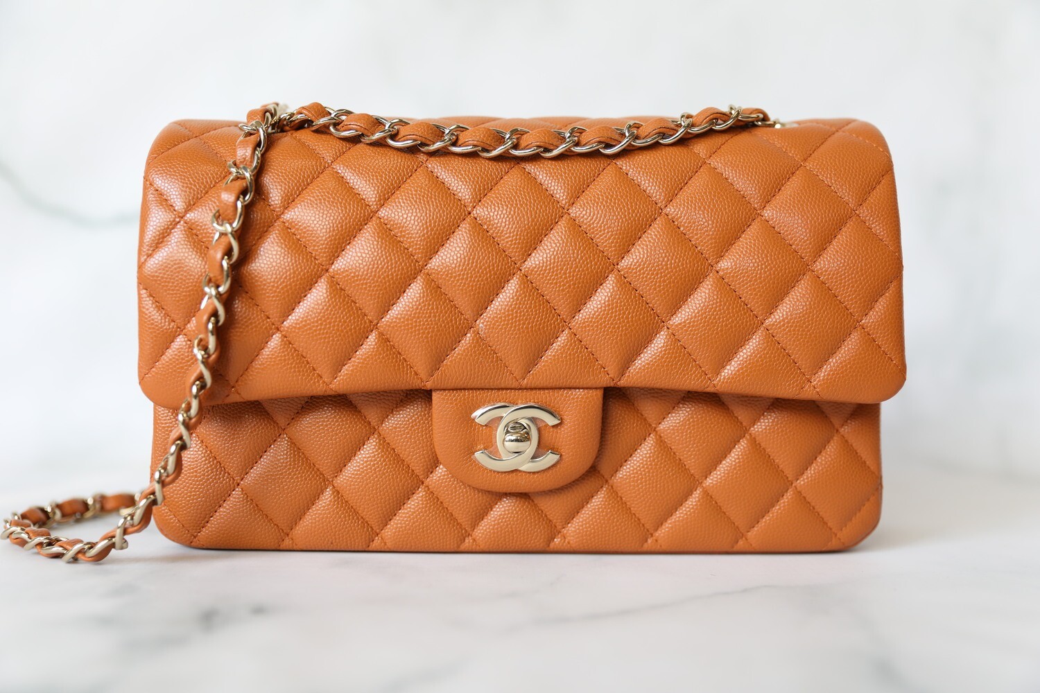 Chanel Classic Medium Double Flap, 21A Brown Caramel Pumpkin Caviar  Leather, Gold Hardware, New in Box WA001