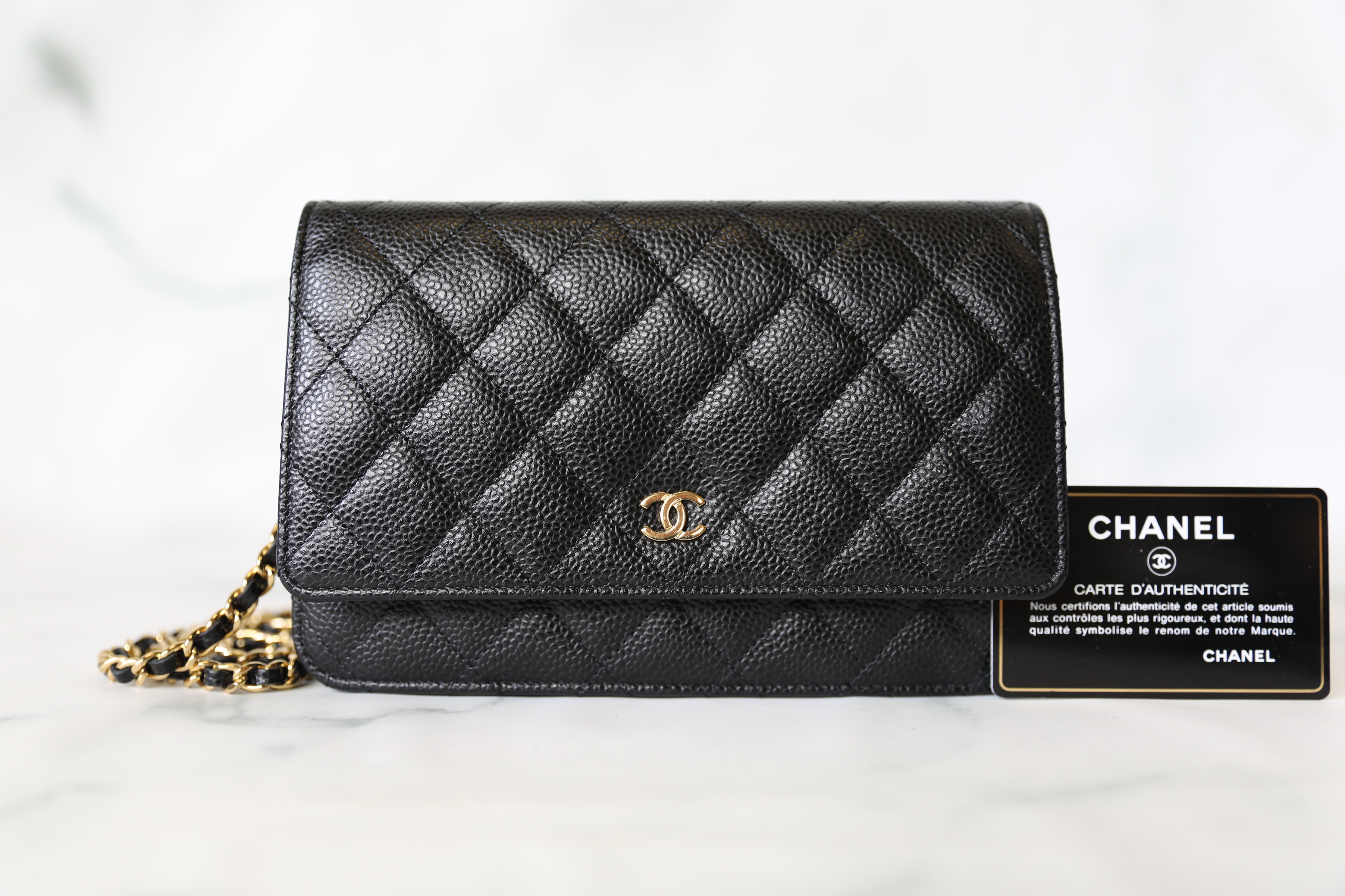 Chanel Black Caviar Quilted Wallet On Chain Silver Hardware