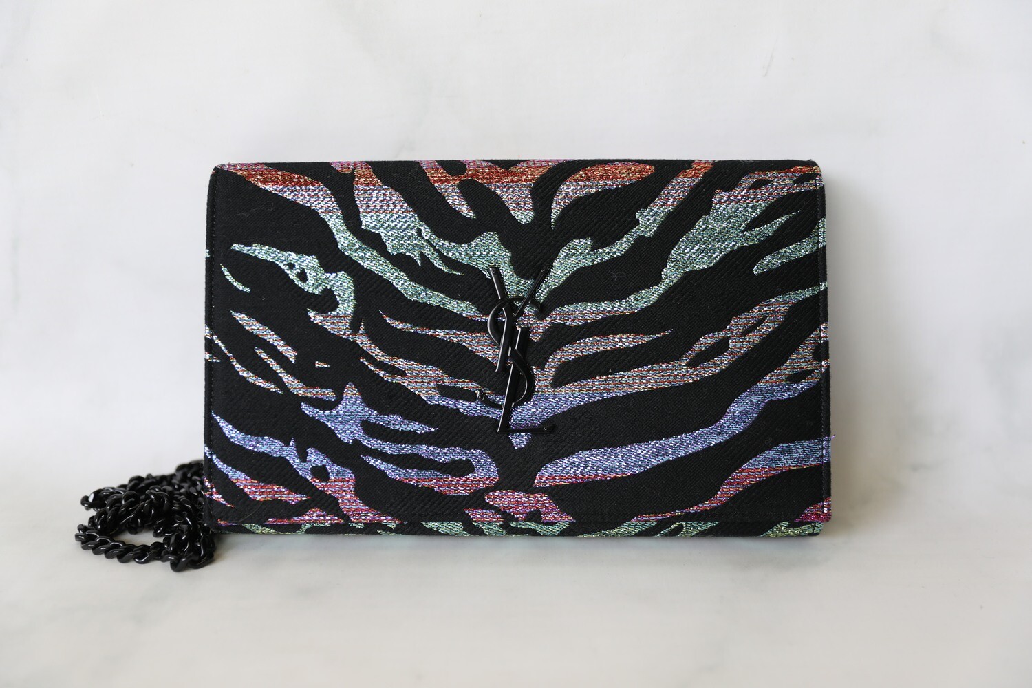 Saint Laurent Wallet on Chain Rainbow Glitter Tiger Preowned in Box WA001