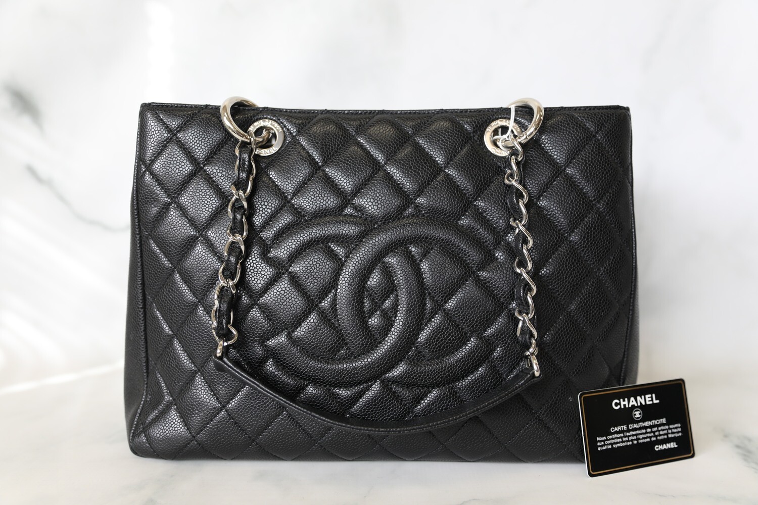 Chanel Grand Shopping Tote GST, Black Caviar with Silver Hardware, Preowned  in Dustbag WA001