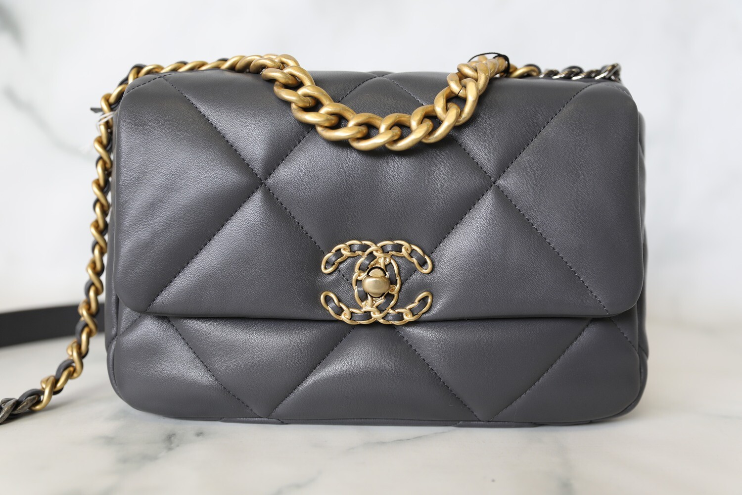 Chanel 19 Small Dark Grey Lambskin New in Box WA001