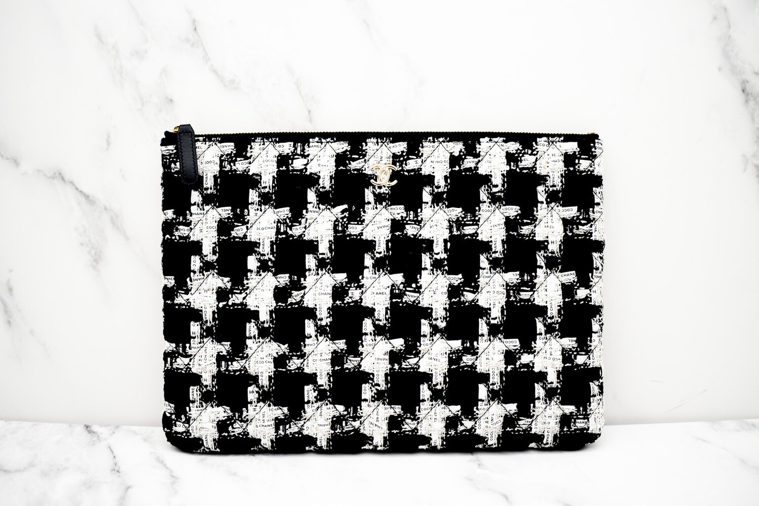 Chanel O Case Pouch Tweed Ribbon, Black and White with Gold Hardware, New  in Box GA001 - Julia Rose Boston