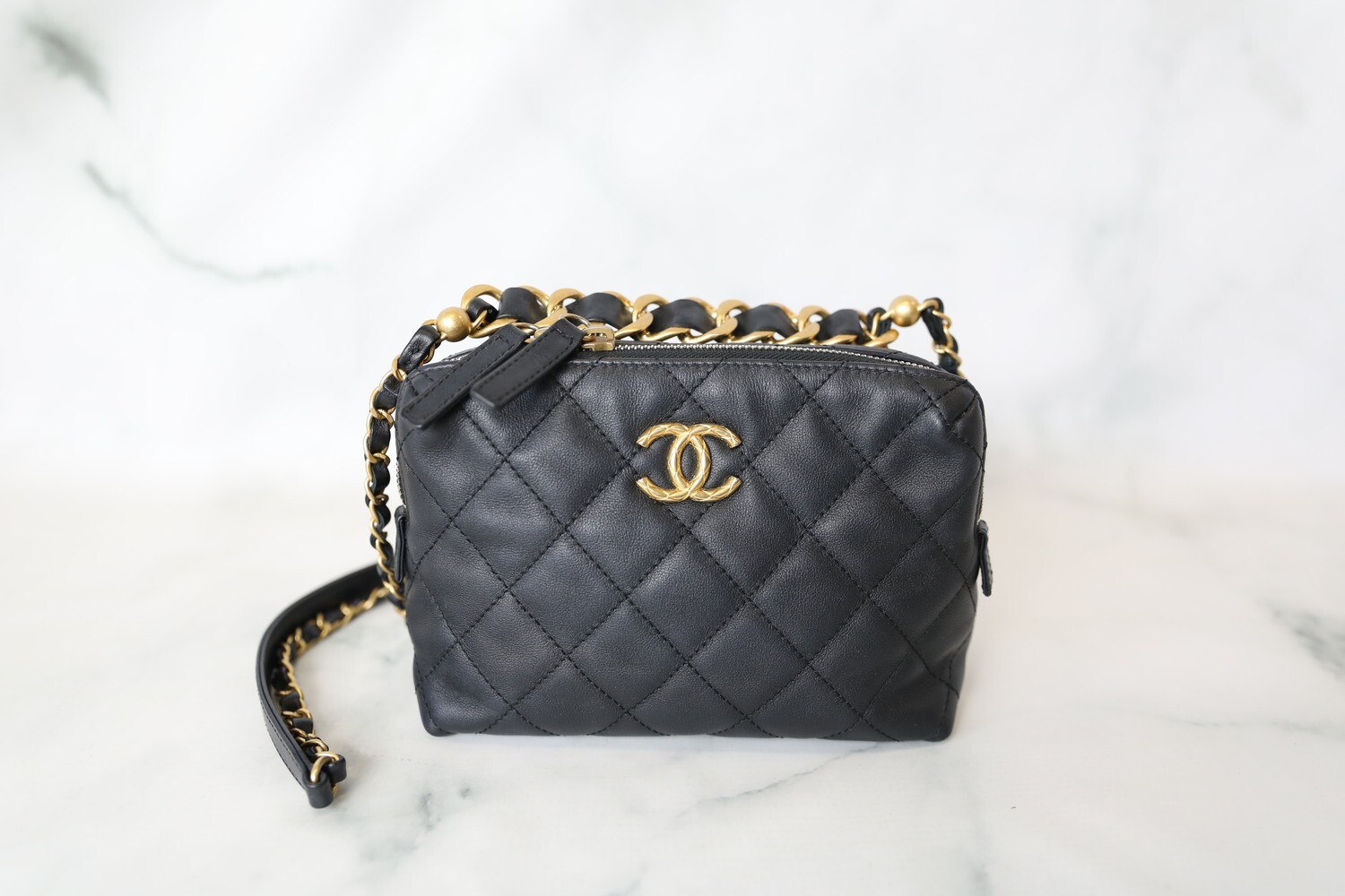 Chanel Seasonal Bowler Crossbody Bag, Black Calfskin with Matte Gold  Hardware, Preowned in Box WA001