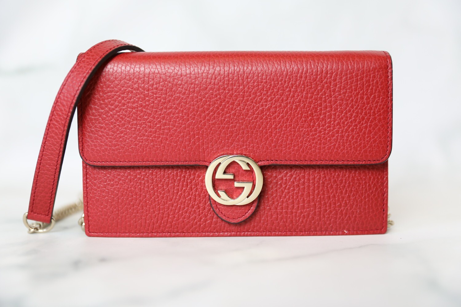 Gucci Interlocking Wallet on Chain, Red with Gold Hardware, Preowned in Box WA001