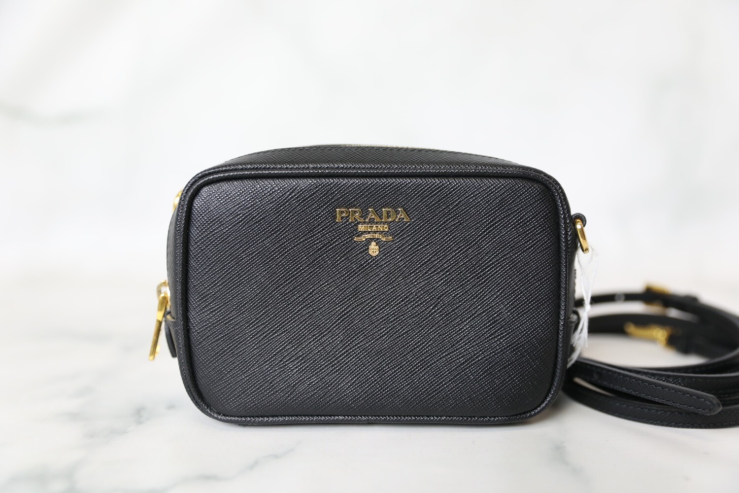 Prada Mini Camera Bag, Black Saffiano Leather with Gold Hardware, Preowned No Dustbag WA001