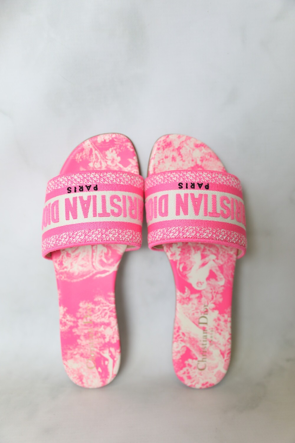 Dior Dway Slides in Peony Pink Toile de Jouy Embroidered Cotton  Luxurysnob