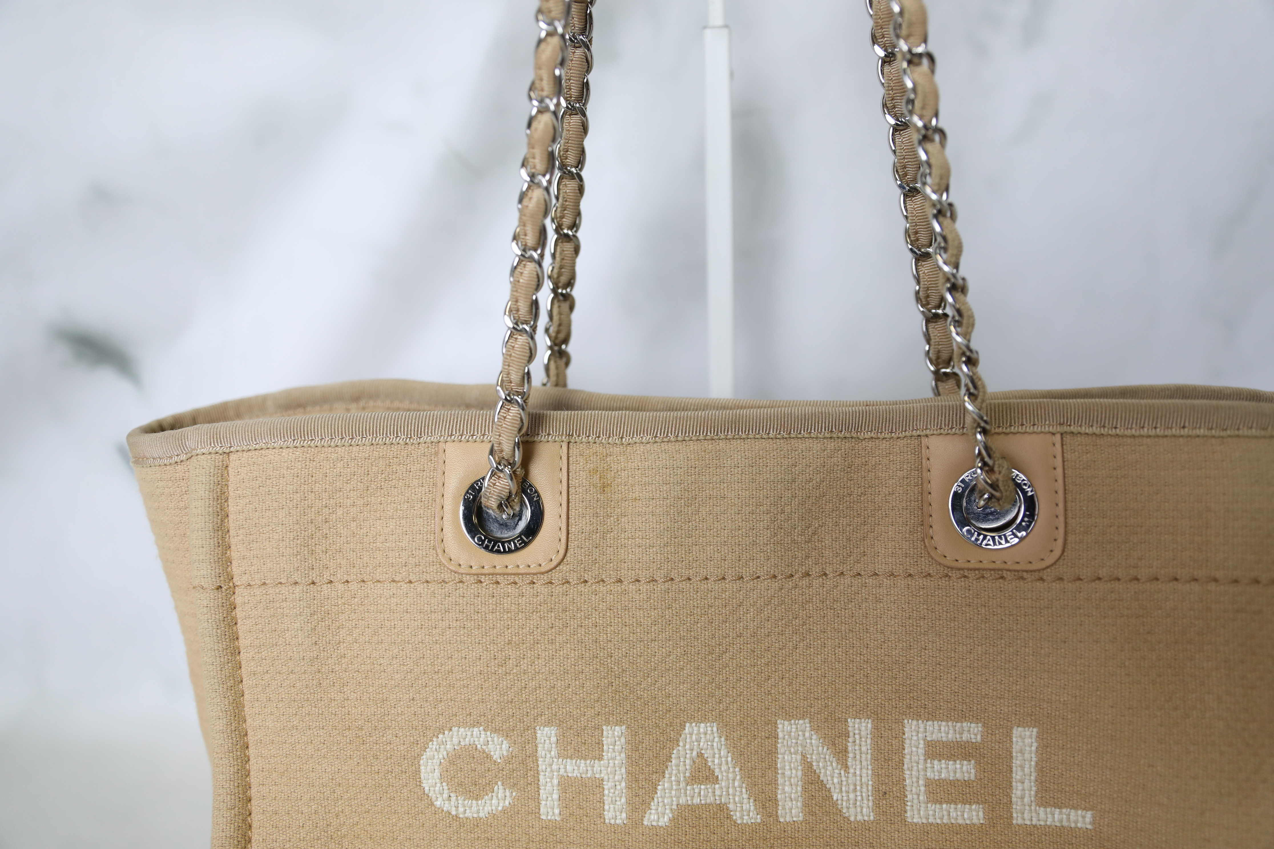 CHANEL Mixed Fibers Small Deauville Tote Beige 1236790