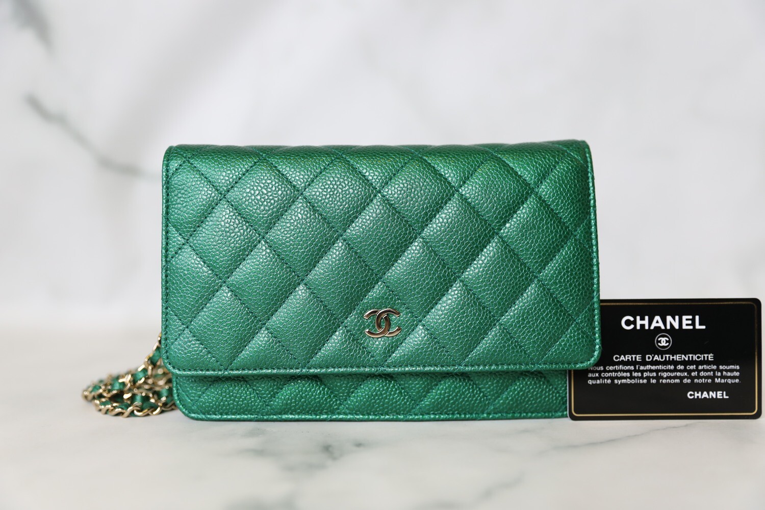 Chanel Classic Wallet on Chain, 18S Iridescent Emerald Green Caviar with  Gold Hardware, Preowned in Dustbag WA001 - Julia Rose Boston