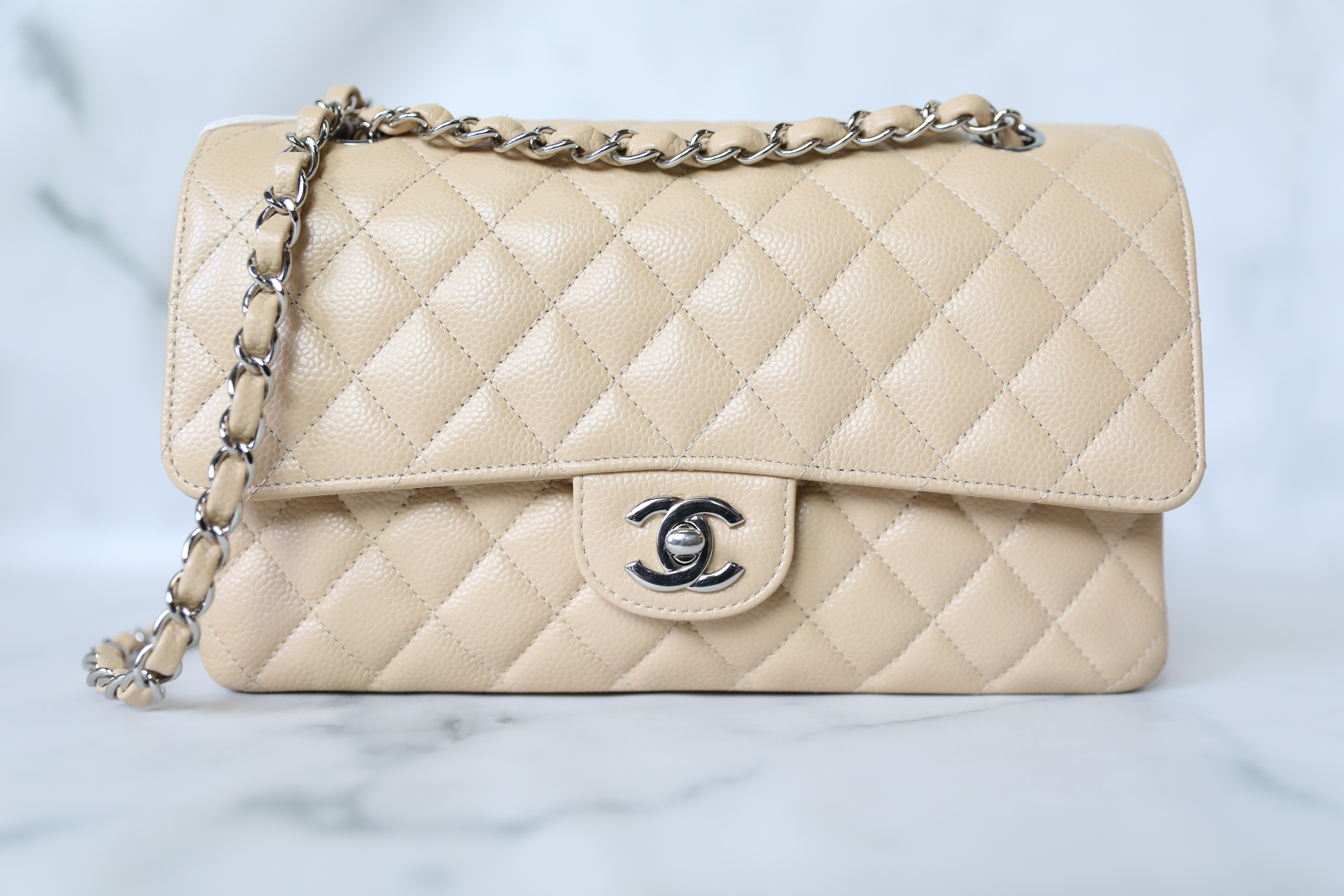 Chanel Classic Medium, Dark Beige Iridescent Caviar with Gold Hardware,  Preowned in Dustbag WA001